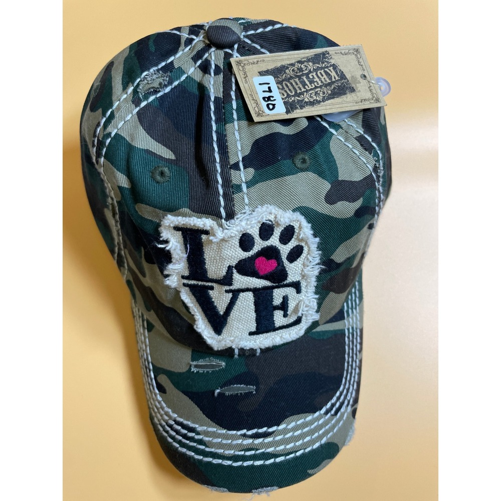 KBETHOS Ballcap Women OS Camo NWT Distressed Love Paw Print Hat